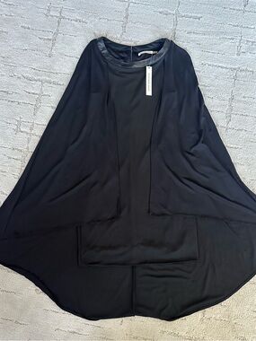 NWT Mustard Seed Black Faux-Leather Trim Cape Dress Sz S